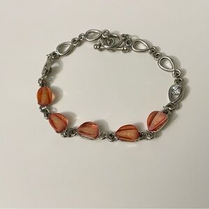 Silver Tone Linked Charm Bracelet with Teardrop Accents
